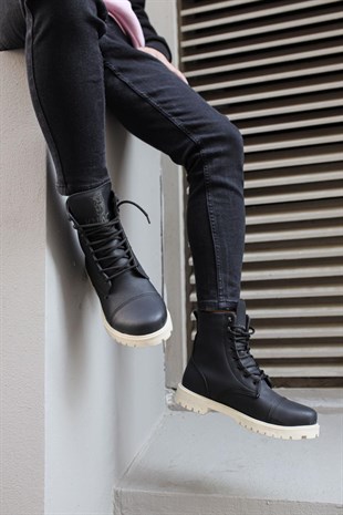 Knack Yüksek Taban Ayakkabı B-022 Siyah (Beyaz Taban)